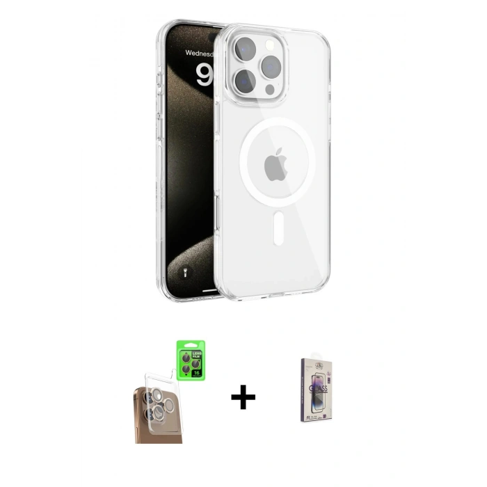 MARSİLYAN™- iPhone 16 Pro Kılıf Doruk Doku Özel Seri - Siyah Bilvis 3D Cam Ekran Koruyucu + Raze Metal Kamera Lens - CLTM