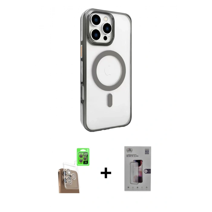 MARSİLYAN™- iPhone 16 Pro Kılıf Doruk Doku Özel Seri - Siyah Bilvis 3D Mat Cam Ekran Koruyucu + Raze Metal Kamera Lens - CLTM