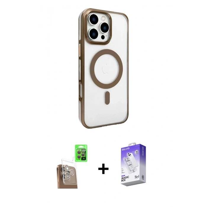 MARSİLYAN™- iPhone 16 Pro Kılıf Doruk Doku Özel Seri - Siyah Bilvis 5in1 3D Magic Cam Ekran Koruyucu + Raze Metal Kamera Lens - CLTM