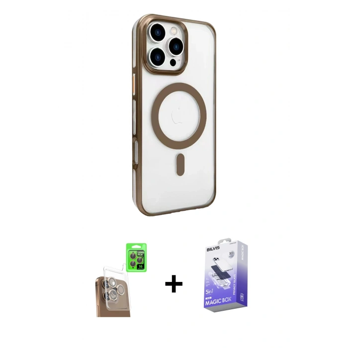MARSİLYAN™- iPhone 16 Pro Kılıf Doruk Doku Özel Seri - Siyah Bilvis 5in1 5D Magic Hayalet Cam Ekran Koruyucu + Raze Metal Kamera Lens - CLTM