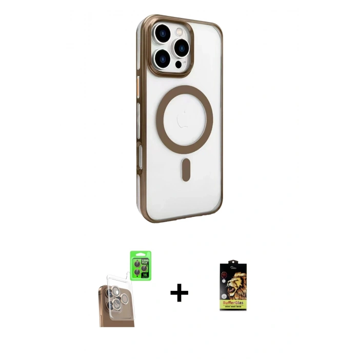 MARSİLYAN™- iPhone 16 Pro Kılıf Doruk Doku Özel Seri - Siyah Buffer Cam Ekran Koruyucu + Raze Metal Kamera Lens - CLTM