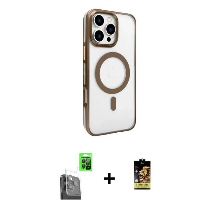MARSİLYAN™- iPhone 16 Pro Kılıf Doruk Doku Özel Seri - Siyah Buffer Cam Ekran Koruyucu + Raze Metal Kamera Lens - SH