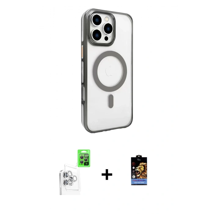 MARSİLYAN™- iPhone 16 Pro Kılıf Doruk Doku Özel Seri - Siyah Buffer Hayalet Cam Ekran Koruyucu + Beyaz Raze Metal Kamera Lens