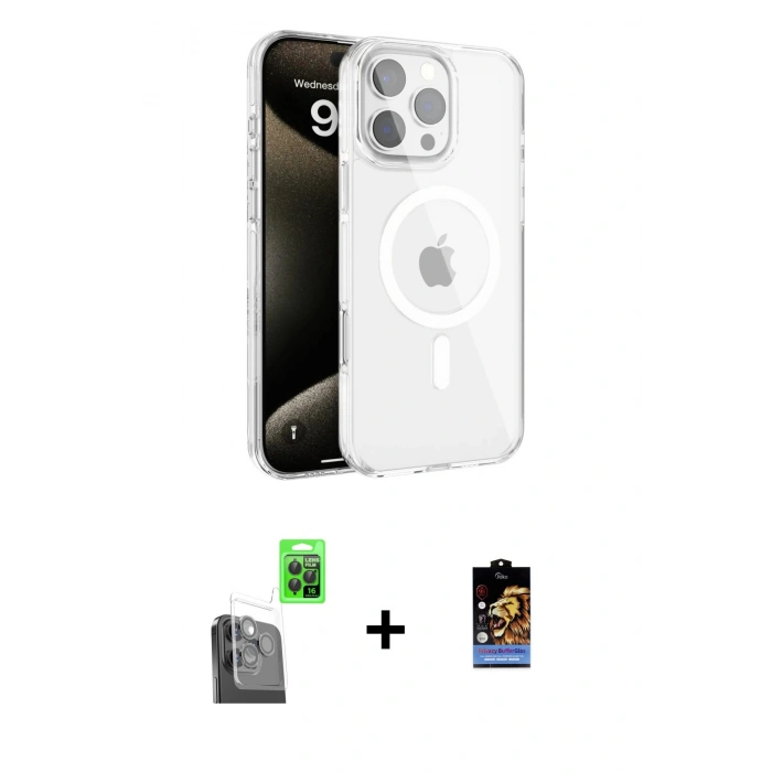 MARSİLYAN™- iPhone 16 Pro Kılıf Doruk Doku Özel Seri - Siyah Buffer Hayalet Cam Ekran Koruyucu + Raze Metal Kamera Lens - SH
