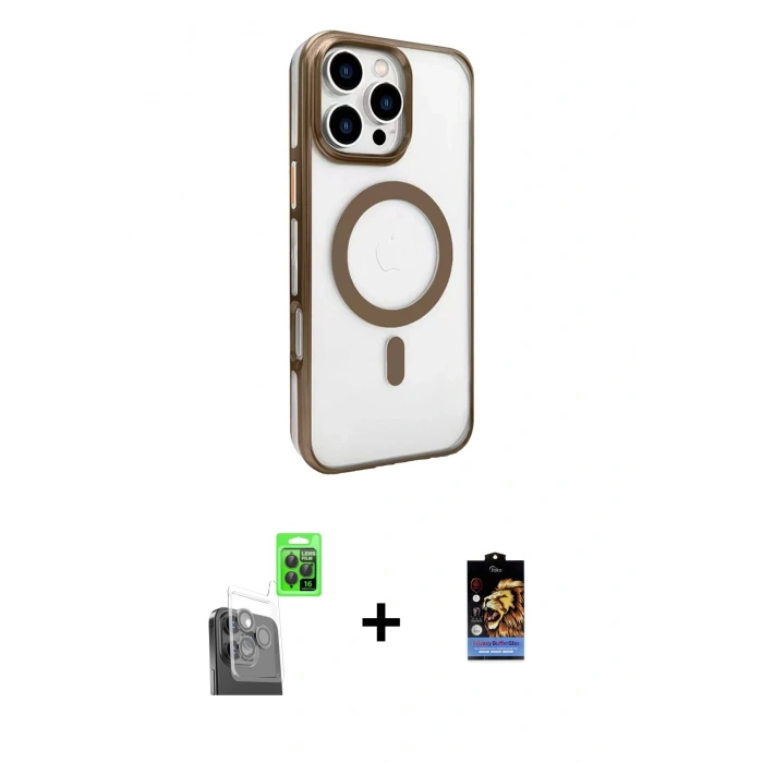 MARSİLYAN™- iPhone 16 Pro Kılıf Doruk Doku Özel Seri - Siyah Buffer Hayalet Cam Ekran Koruyucu + Raze Metal Kamera Lens - SH