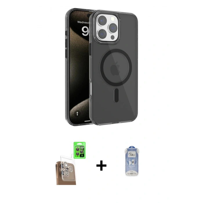 MARSİLYAN™- iPhone 16 Pro Kılıf Doruk Doku Özel Seri - Siyah Joko Magic 5D Cam + Raze Metal Kamera Lens - CLTM