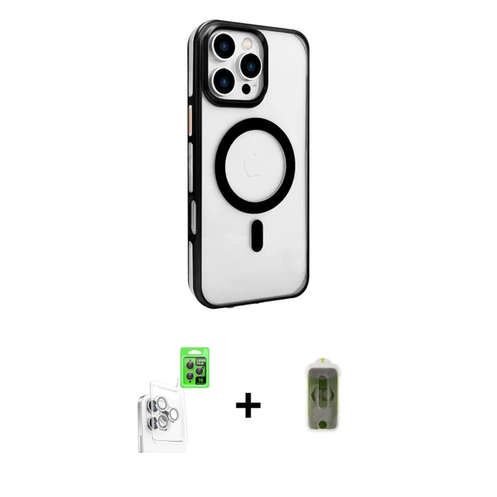 MARSİLYAN™- iPhone 16 Pro Kılıf Doruk Doku Özel Seri - Siyah Joko Magic 5D Hayalet Cam + Raze Metal Kamera Lens - BZ