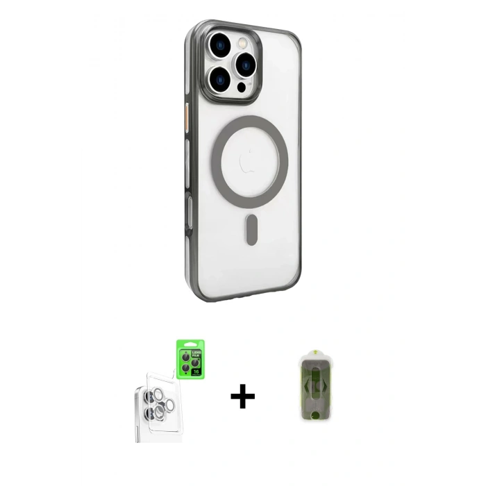 MARSİLYAN™- iPhone 16 Pro Kılıf Doruk Doku Özel Seri - Siyah Joko Magic 5D Hayalet Cam + Raze Metal Kamera Lens - BZ