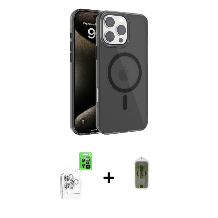 MARSİLYAN™- iPhone 16 Pro Kılıf Doruk Doku Özel Seri - Siyah Joko Magic 5D Hayalet Cam + Raze Metal Kamera Lens - BZ