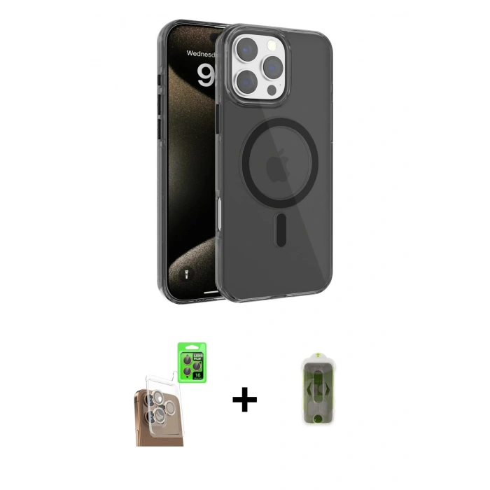 MARSİLYAN™- iPhone 16 Pro Kılıf Doruk Doku Özel Seri - Siyah Joko Magic 5D Hayalet Cam + Raze Metal Kamera Lens - CLTM