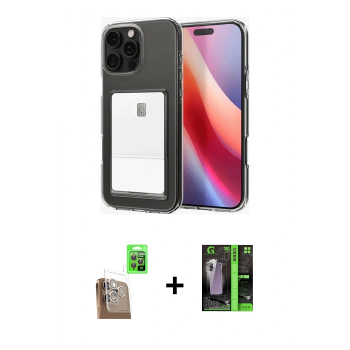 MARSİLYAN™- iPhone 16 Pro Kılıf Doruk Klasik Koleksiyonu - Şeffaf 360 Full Body Arka Koruyucu + Raze Metal Kamera Lens - CLTM