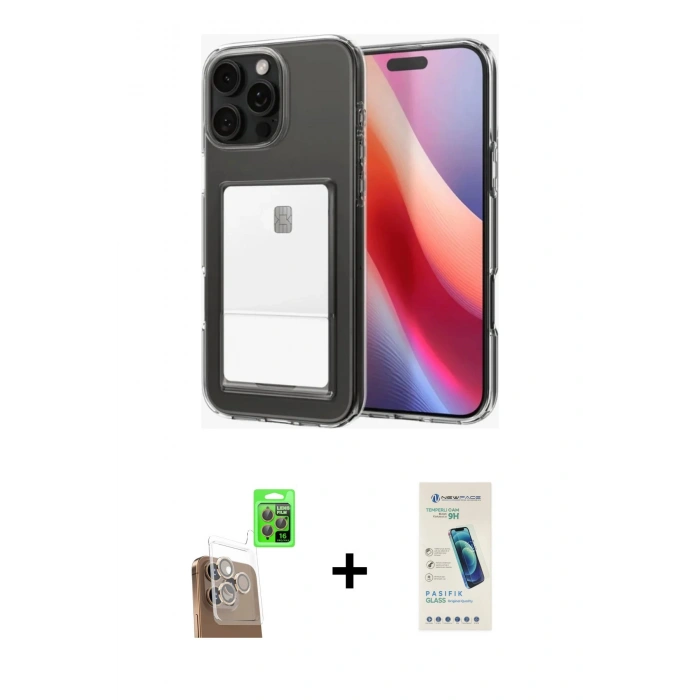 MARSİLYAN™- iPhone 16 Pro Kılıf Doruk Klasik Koleksiyonu - Şeffaf Pasifik Cam Ekran Koruyucu + Raze Metal Kamera Lens - CLTM