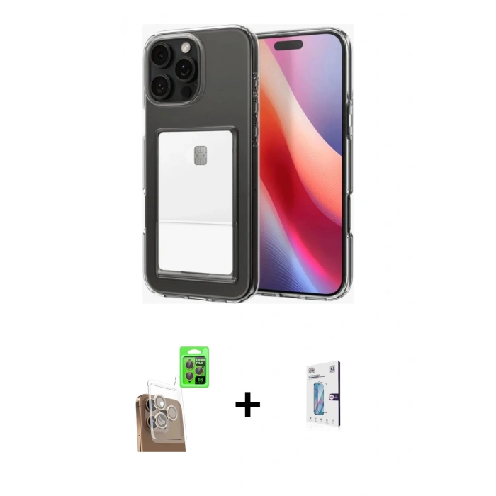 MARSİLYAN™- iPhone 16 Pro Kılıf Doruk Klasik Koleksiyonu - Siyah Bilvis 0.18mm Plus Cam Ekran Koruyucu + Raze Metal Kamera Lens - CLTM