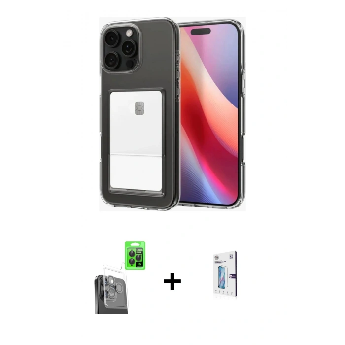MARSİLYAN™- iPhone 16 Pro Kılıf Doruk Klasik Koleksiyonu - Siyah Bilvis 0.18mm Plus Cam Ekran Koruyucu + Raze Metal Kamera Lens - SH
