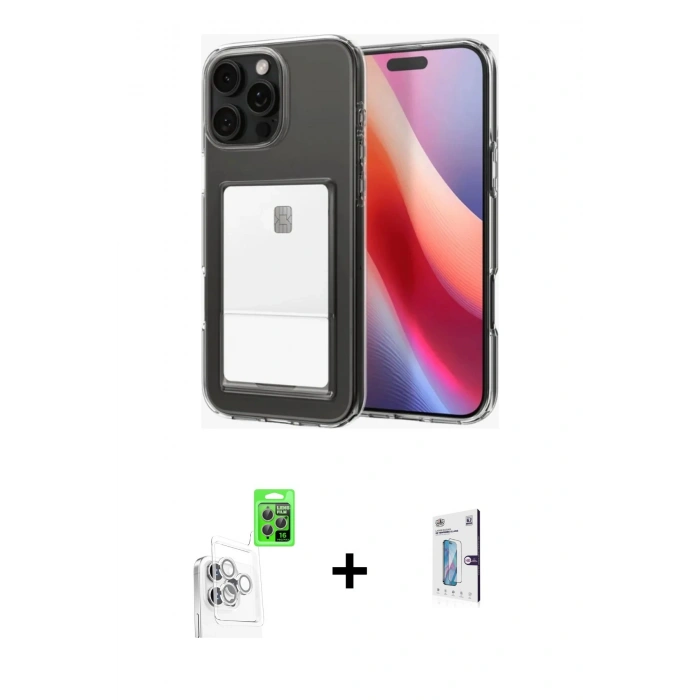 MARSİLYAN™- iPhone 16 Pro Kılıf Doruk Klasik Koleksiyonu - Siyah Bilvis 0.18mm Plus Cam Ekran Koruyucu + Raze Metal Kamera Lens - BZ