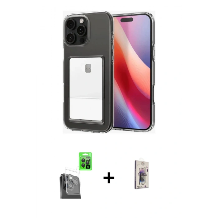MARSİLYAN™- iPhone 16 Pro Kılıf Doruk Klasik Koleksiyonu - Siyah Bilvis 3D Cam Ekran Koruyucu + Raze Metal Kamera Lens - SH