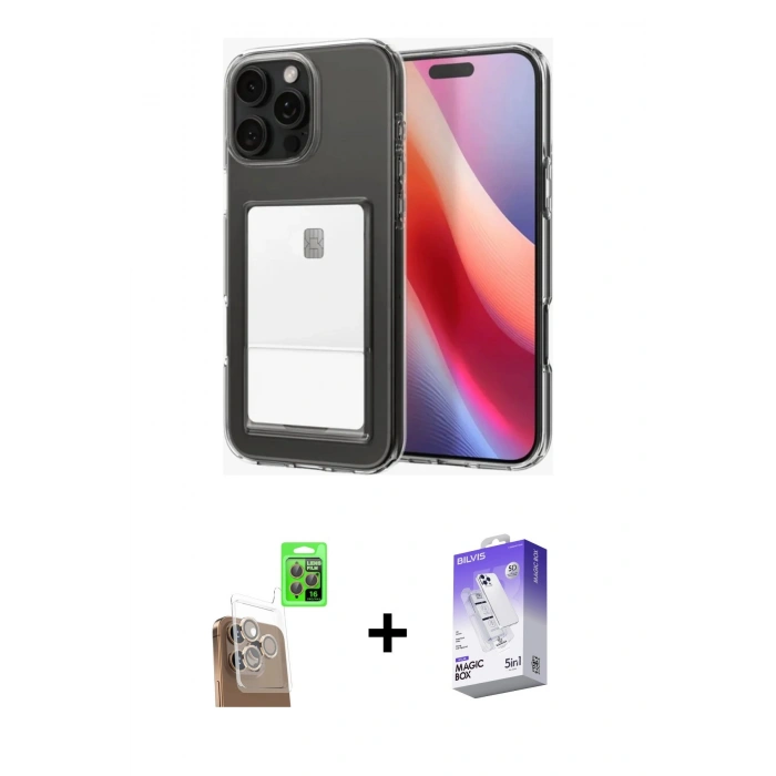 MARSİLYAN™- iPhone 16 Pro Kılıf Doruk Klasik Koleksiyonu - Siyah Bilvis 5in1 3D Magic Cam Ekran Koruyucu + Raze Metal Kamera Lens - CLTM