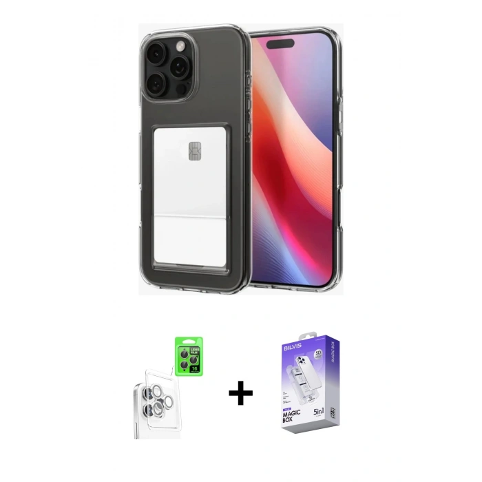 MARSİLYAN™- iPhone 16 Pro Kılıf Doruk Klasik Koleksiyonu - Siyah Bilvis 5in1 3D Magic Cam Ekran Koruyucu + Raze Metal Kamera Lens - BZ
