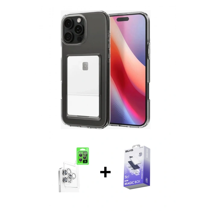 MARSİLYAN™- iPhone 16 Pro Kılıf Doruk Klasik Koleksiyonu - Siyah Bilvis 5in1 5D Magic Hayalet Cam Ekran Koruyucu + Raze Metal Kamera Lens - BZ
