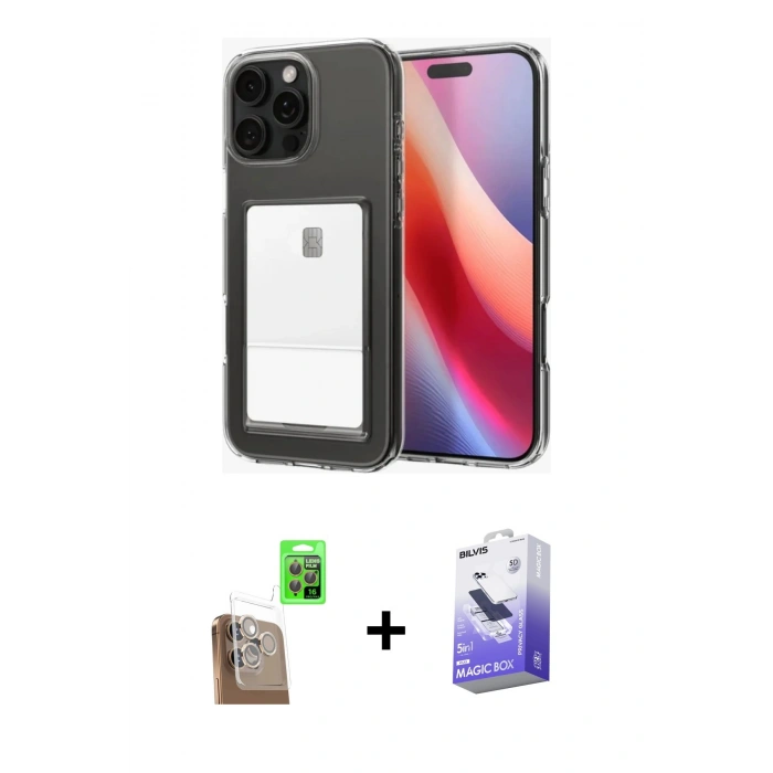 MARSİLYAN™- iPhone 16 Pro Kılıf Doruk Klasik Koleksiyonu - Siyah Bilvis 5in1 5D Magic Hayalet Cam Ekran Koruyucu + Raze Metal Kamera Lens - CLTM