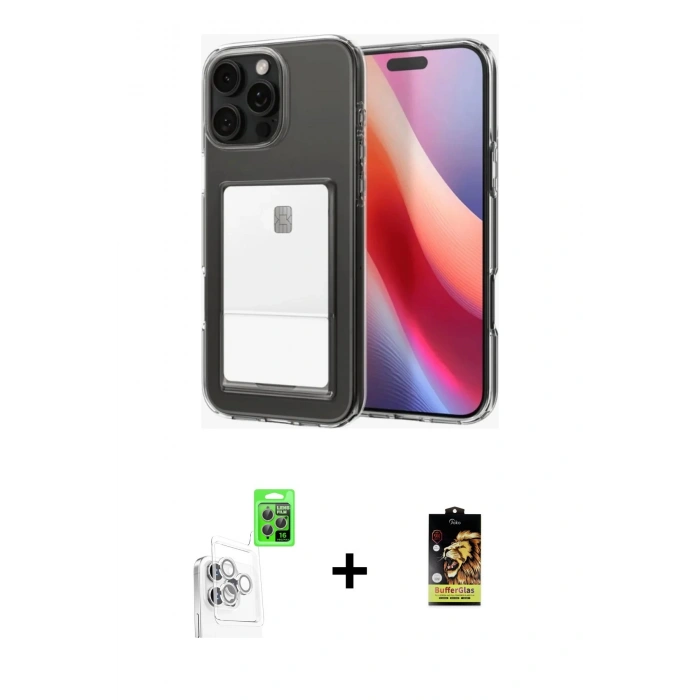 MARSİLYAN™- iPhone 16 Pro Kılıf Doruk Klasik Koleksiyonu - Siyah Buffer Cam Ekran Koruyucu + Raze Metal Kamera Lens - BZ