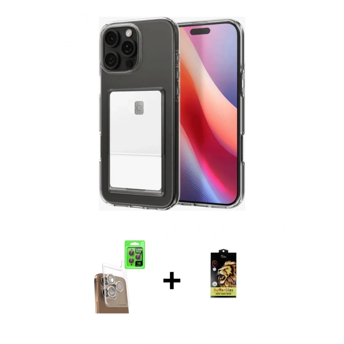 MARSİLYAN™- iPhone 16 Pro Kılıf Doruk Klasik Koleksiyonu - Siyah Buffer Cam Ekran Koruyucu + Raze Metal Kamera Lens - CLTM