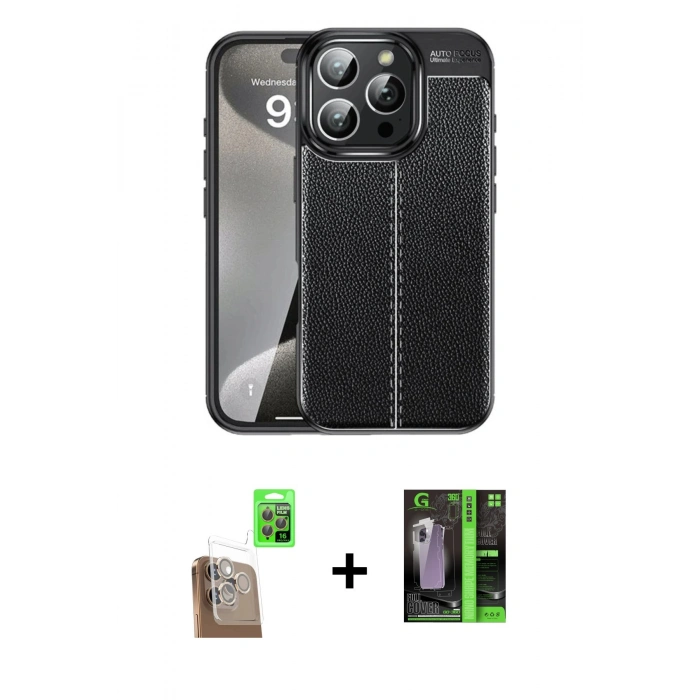 MARSİLYAN™- iPhone 16 Pro Kılıf Doruk Klasik Özel Seri - Şeffaf 360 Full Body Arka Koruyucu + Raze Metal Kamera Lens - CLTM