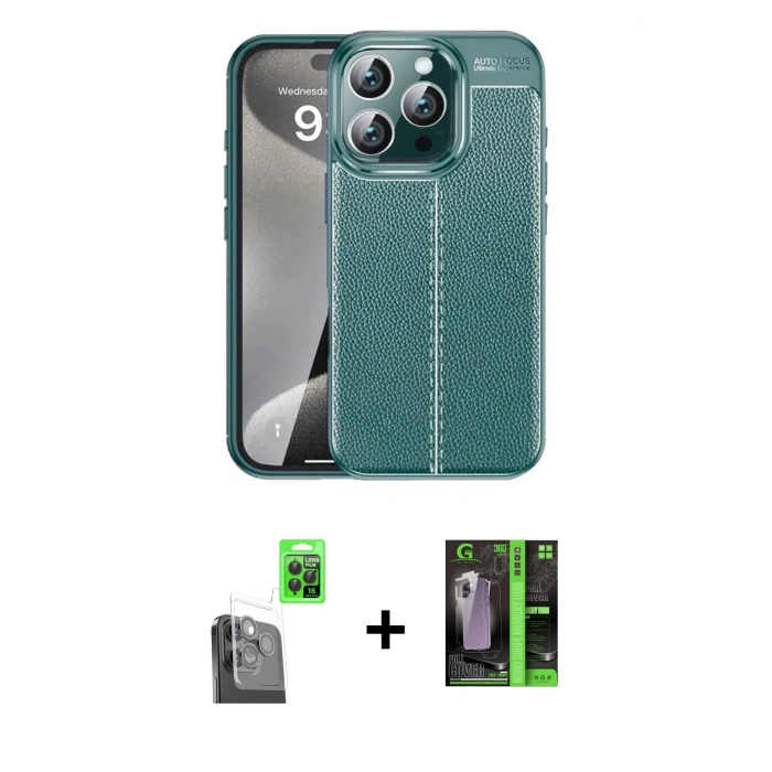 MARSİLYAN™- iPhone 16 Pro Kılıf Doruk Klasik Özel Seri - Şeffaf 360 Full Body Arka Koruyucu + Raze Metal Kamera Lens - SH