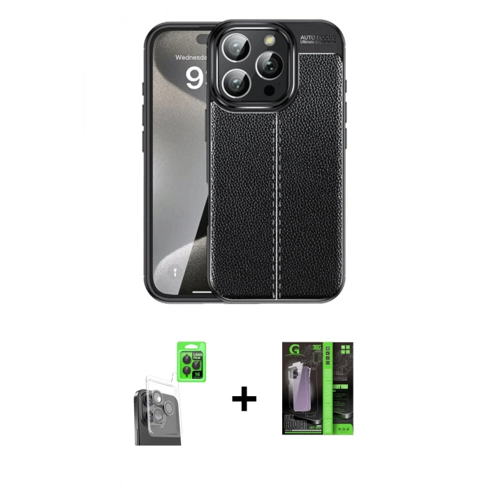 MARSİLYAN™- iPhone 16 Pro Kılıf Doruk Klasik Özel Seri - Şeffaf 360 Full Body Arka Koruyucu + Raze Metal Kamera Lens - SH