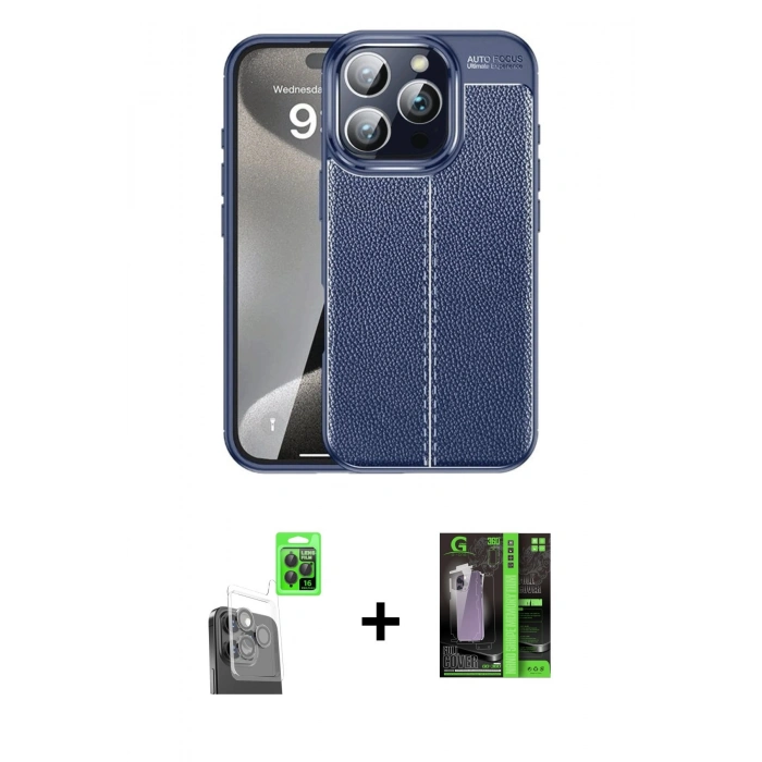 MARSİLYAN™- iPhone 16 Pro Kılıf Doruk Klasik Özel Seri - Şeffaf 360 Full Body Arka Koruyucu + Raze Metal Kamera Lens - SH