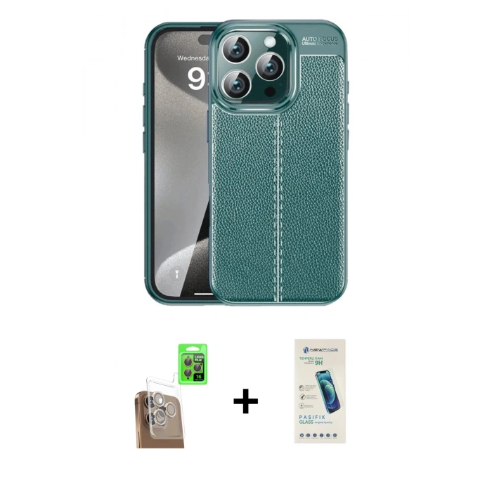 MARSİLYAN™- iPhone 16 Pro Kılıf Doruk Klasik Özel Seri - Şeffaf Pasifik Cam Ekran Koruyucu + Raze Metal Kamera Lens - CLTM