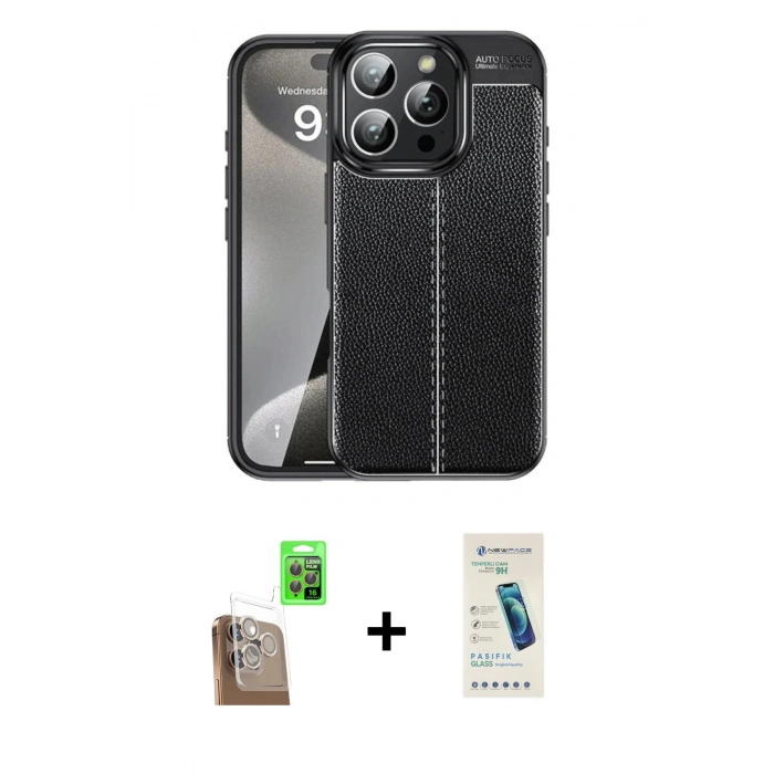 MARSİLYAN™- iPhone 16 Pro Kılıf Doruk Klasik Özel Seri - Şeffaf Pasifik Cam Ekran Koruyucu + Raze Metal Kamera Lens - CLTM