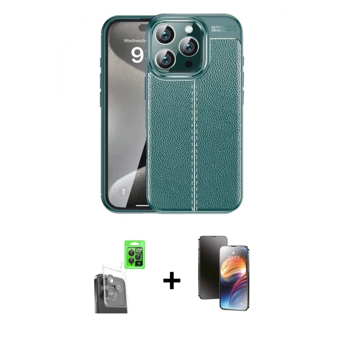 MARSİLYAN™- iPhone 16 Pro Kılıf Doruk Klasik Özel Seri - Siyah 3D Antistatik Mat Seramik Nano Ekran Koruyucu + Raze Metal Kamera Lens - SH