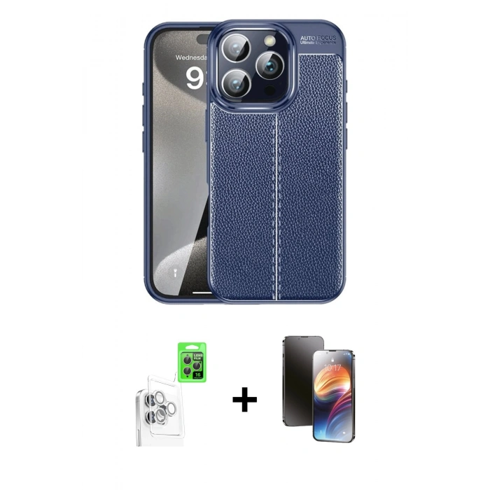 MARSİLYAN™- iPhone 16 Pro Kılıf Doruk Klasik Özel Seri - Siyah 3D Antistatik Mat Seramik Nano Ekran Koruyucu + Raze Metal Kamera Lens - BZ