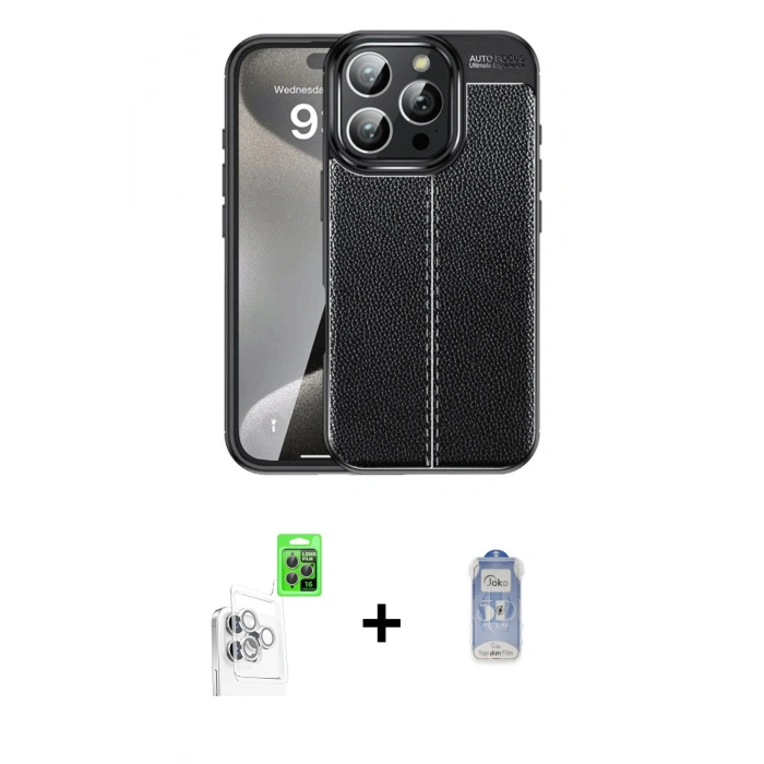 MARSİLYAN™- iPhone 16 Pro Kılıf Doruk Klasik Özel Seri - Siyah Joko Magic 5D Cam + Raze Metal Kamera Lens - BZ