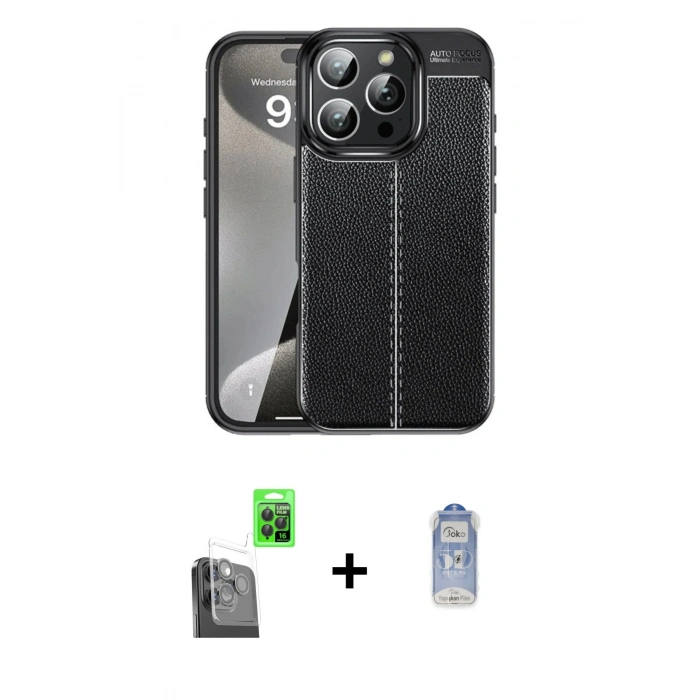 MARSİLYAN™- iPhone 16 Pro Kılıf Doruk Klasik Özel Seri - Siyah Joko Magic 5D Cam + Raze Metal Kamera Lens - SH