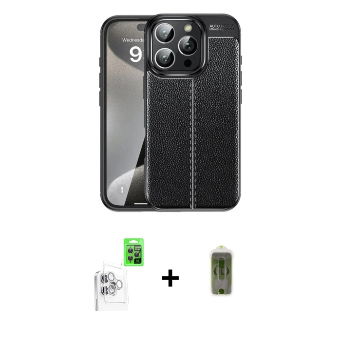 MARSİLYAN™- iPhone 16 Pro Kılıf Doruk Klasik Özel Seri - Siyah Joko Magic 5D Hayalet Cam + Raze Metal Kamera Lens - BZ