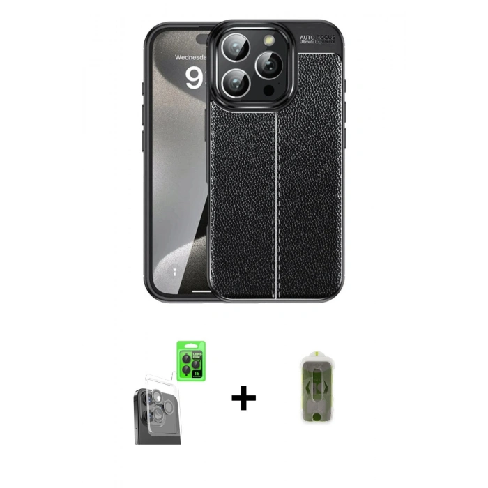 MARSİLYAN™- iPhone 16 Pro Kılıf Doruk Klasik Özel Seri - Siyah Joko Magic 5D Hayalet Cam + Raze Metal Kamera Lens - SH