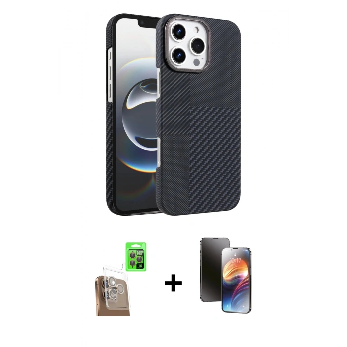 MARSİLYAN™- iPhone 16 Pro Kılıf Doruk Serisi - Siyah 3D Antistatik Mat Seramik Nano Ekran Koruyucu + Raze Metal Kamera Lens - CLTM