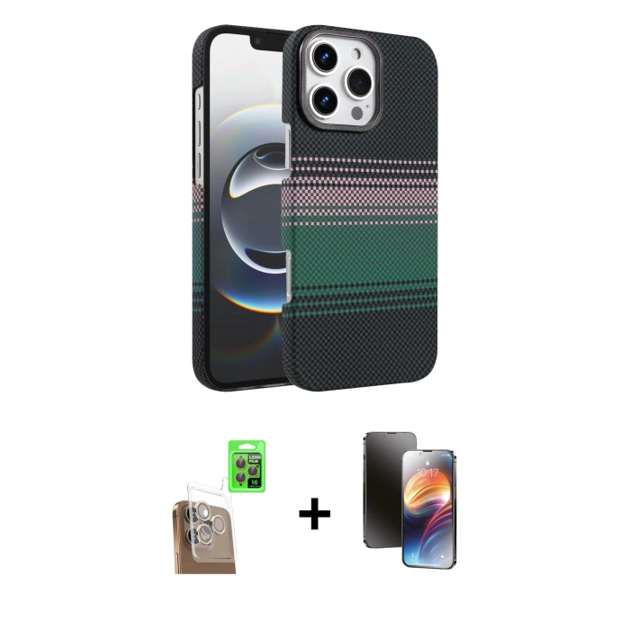 MARSİLYAN™- iPhone 16 Pro Kılıf Doruk Serisi - Siyah 3D Antistatik Mat Seramik Nano Ekran Koruyucu + Raze Metal Kamera Lens - CLTM