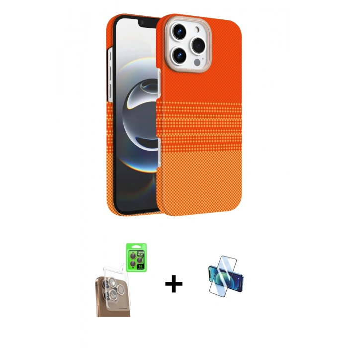 MARSİLYAN™- iPhone 16 Pro Kılıf Doruk Serisi - Siyah 3D Antistatik Seramik Nano Ekran Koruyucu + Raze Metal Kamera Lens - CLTM