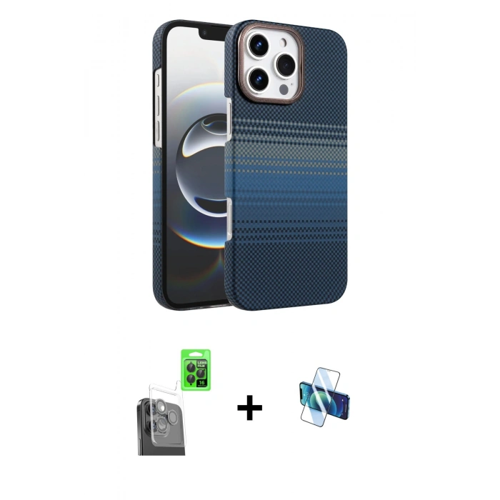 MARSİLYAN™- iPhone 16 Pro Kılıf Doruk Serisi - Siyah 3D Antistatik Seramik Nano Ekran Koruyucu + Raze Metal Kamera Lens - SH