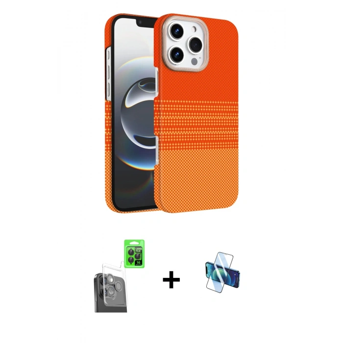 MARSİLYAN™- iPhone 16 Pro Kılıf Doruk Serisi - Siyah 3D Antistatik Seramik Nano Ekran Koruyucu + Raze Metal Kamera Lens - SH