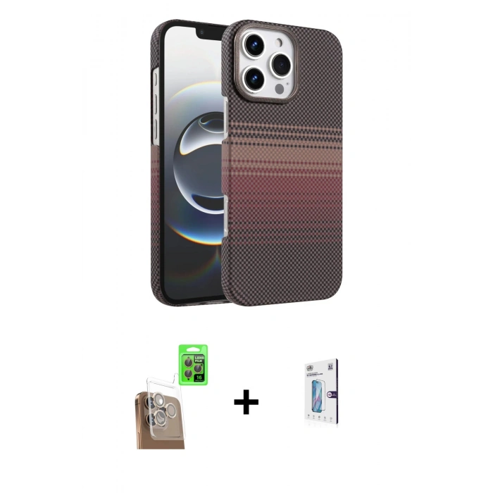 MARSİLYAN™- iPhone 16 Pro Kılıf Doruk Serisi - Siyah Bilvis 0.18mm Plus Cam Ekran Koruyucu + Raze Metal Kamera Lens - CLTM