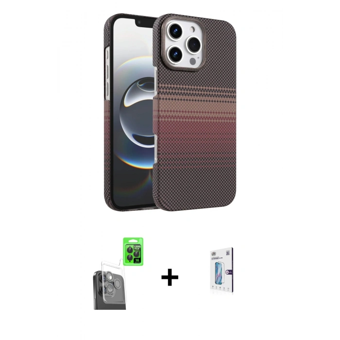 MARSİLYAN™- iPhone 16 Pro Kılıf Doruk Serisi - Siyah Bilvis 0.18mm Plus Cam Ekran Koruyucu + Raze Metal Kamera Lens - SH