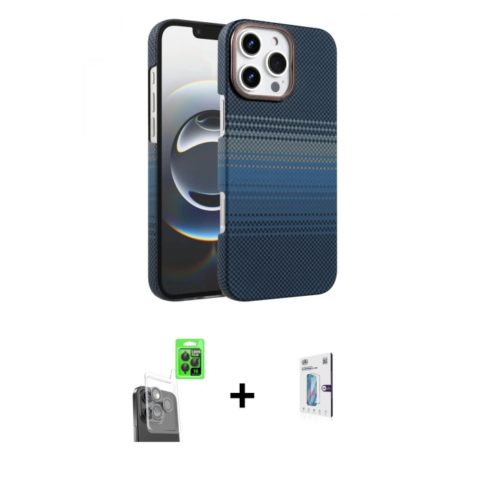 MARSİLYAN™- iPhone 16 Pro Kılıf Doruk Serisi - Siyah Bilvis 0.18mm Plus Cam Ekran Koruyucu + Raze Metal Kamera Lens - SH