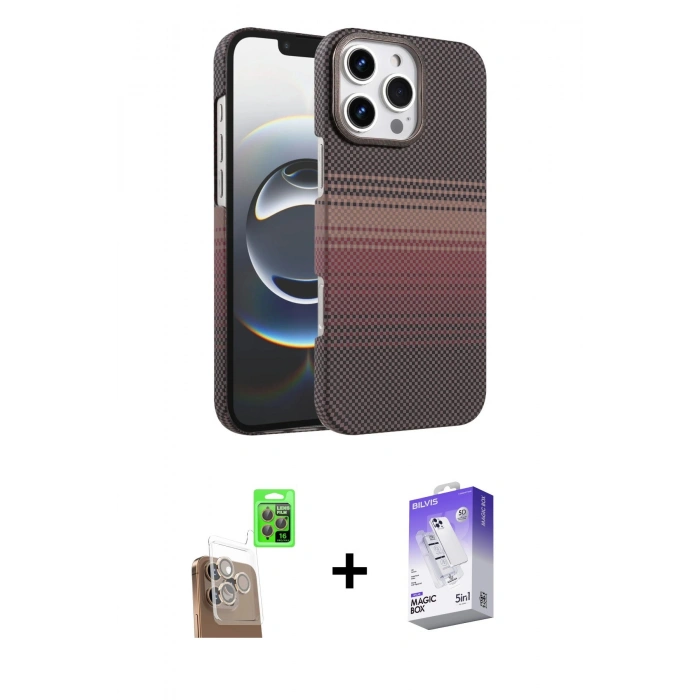 MARSİLYAN™- iPhone 16 Pro Kılıf Doruk Serisi - Siyah Bilvis 5in1 3D Magic Cam Ekran Koruyucu + Raze Metal Kamera Lens - CLTM