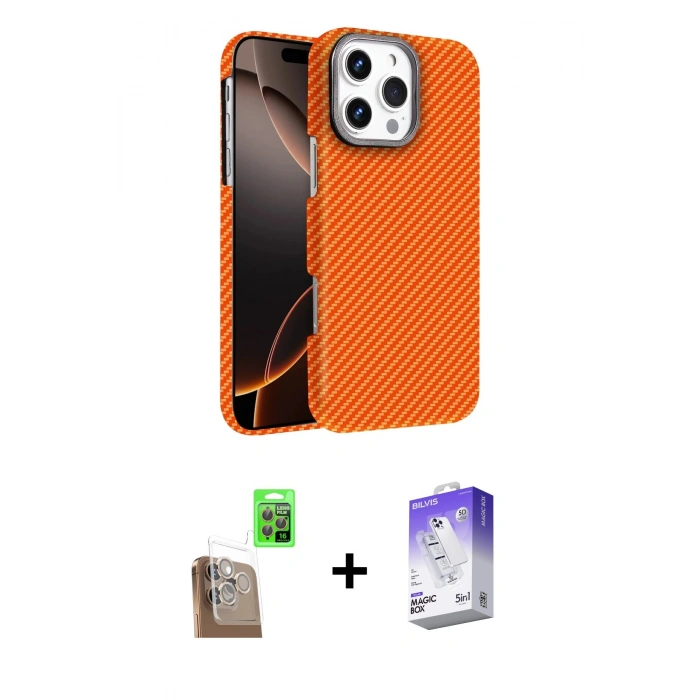 MARSİLYAN™- iPhone 16 Pro Kılıf Doruk Serisi - Siyah Bilvis 5in1 3D Magic Cam Ekran Koruyucu + Raze Metal Kamera Lens - CLTM