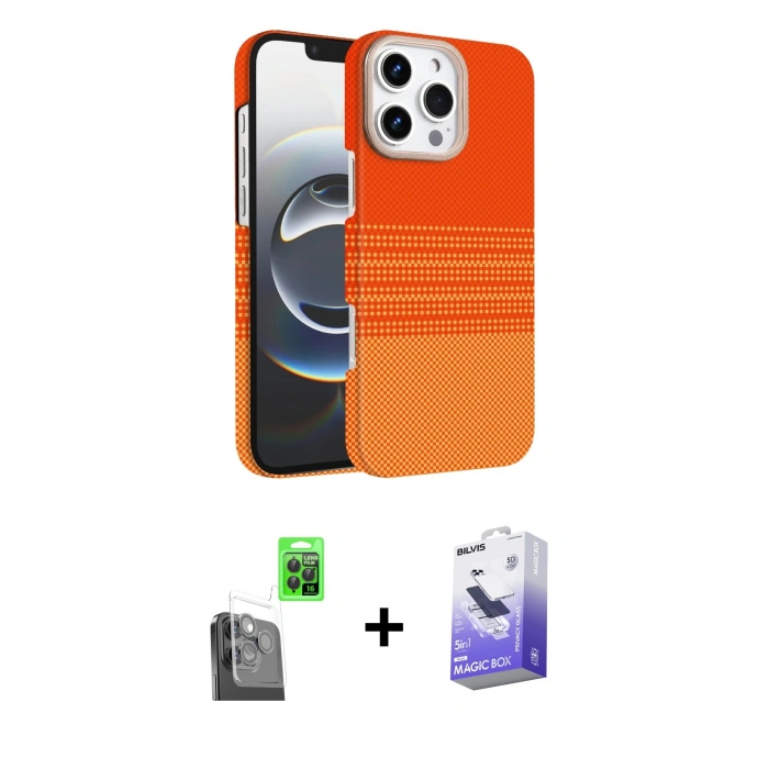 MARSİLYAN™- iPhone 16 Pro Kılıf Doruk Serisi - Siyah Bilvis 5in1 5D Magic Hayalet Cam Ekran Koruyucu + Raze Metal Kamera Lens - SH