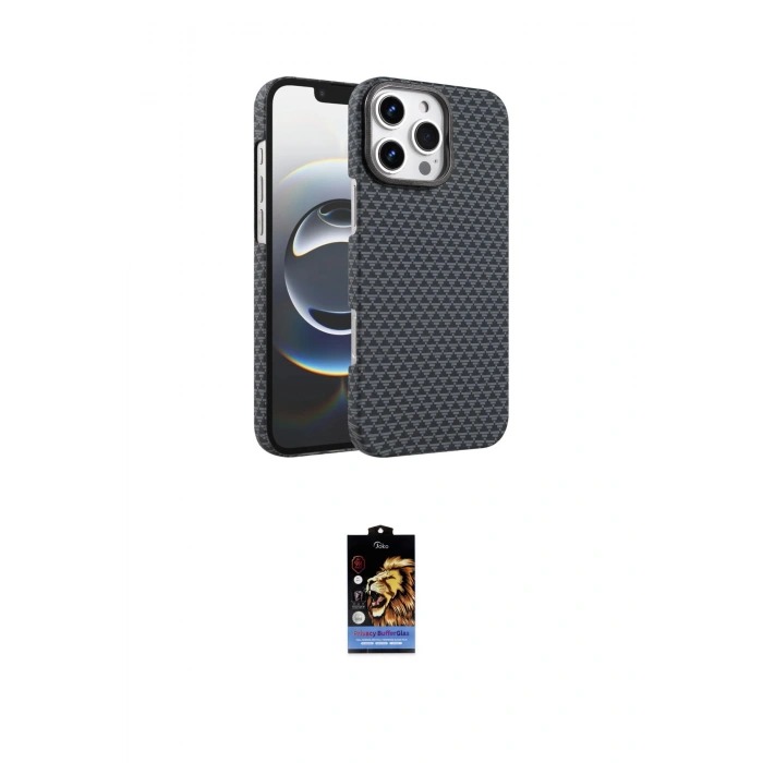 MARSİLYAN™- iPhone 16 Pro Kılıf Doruk Serisi - Siyah Buffer Hayalet Cam Ekran Koruyucu